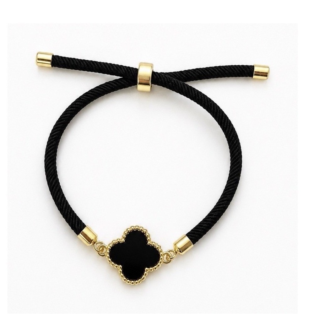 Unbranded Clover Cord Bracelet Womens OS Black Gold New Adjustable Quatrefoil